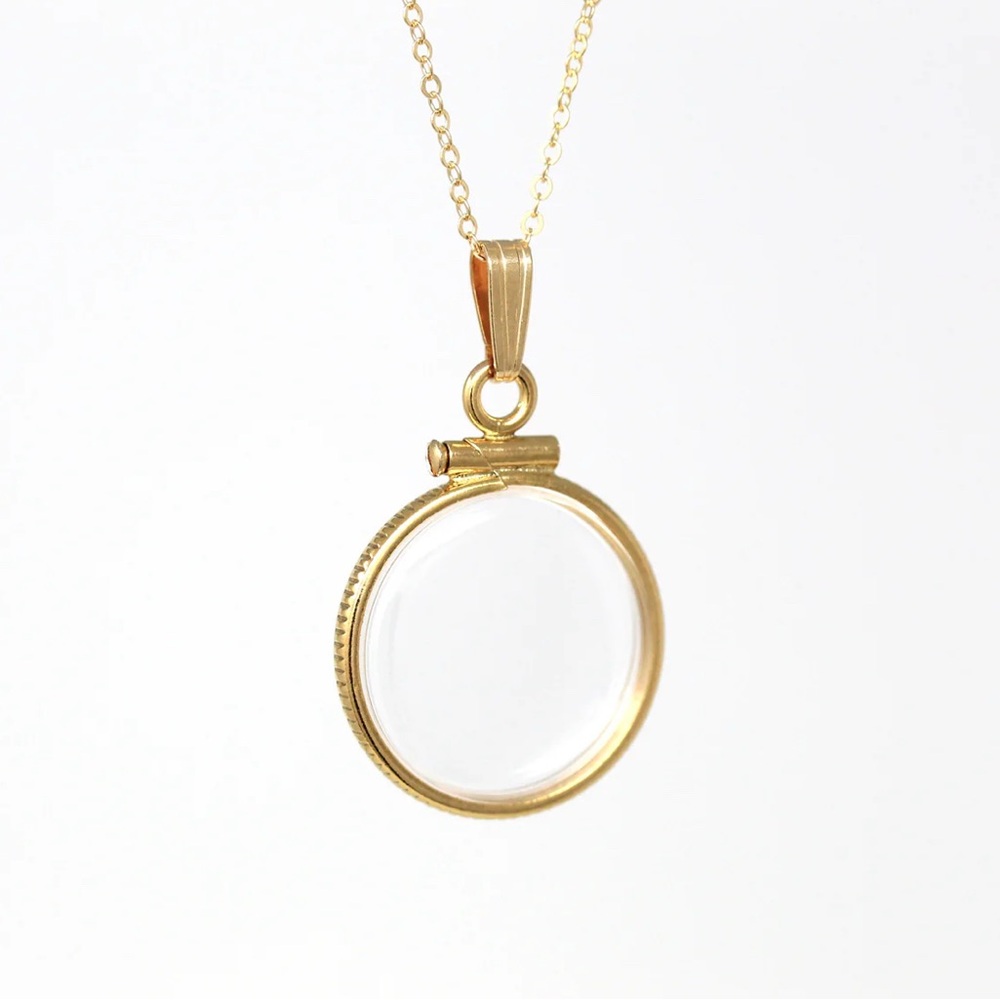 Gold Round Locket Pendant Necklace - Clear Center